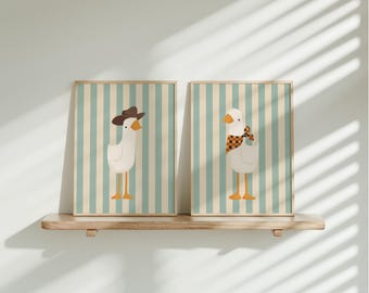 Silly Goose Wall Art | Blue Nursery Decor | Cowboy Goose Print | Printable Nursery Wall Art