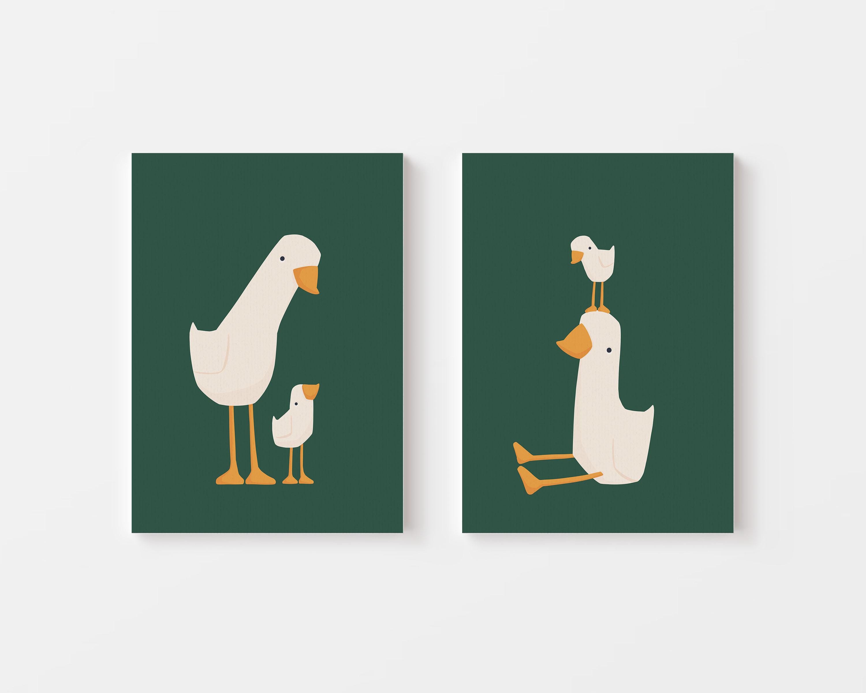 Silly Goose Wall Art | Green Nursery Decor | Mama and Baby Goose Set ...
