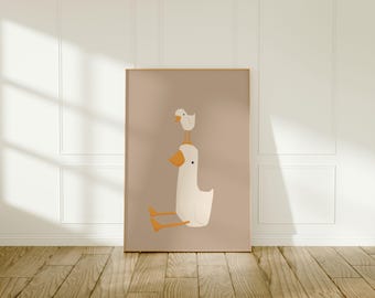 Silly Goose Wall Art | Beige Nursery Decor | Mama and Baby Goose | Nursery Decor | Printable Wall Art | Children's Room | Instant Download
