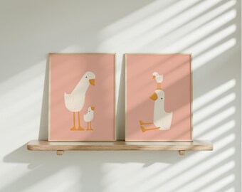 Silly Goose Wall Art | Pink Nursery Decor | Mama and Baby Goose Set | Nursery | Printable Wall Art | Children's Room | Instant Download