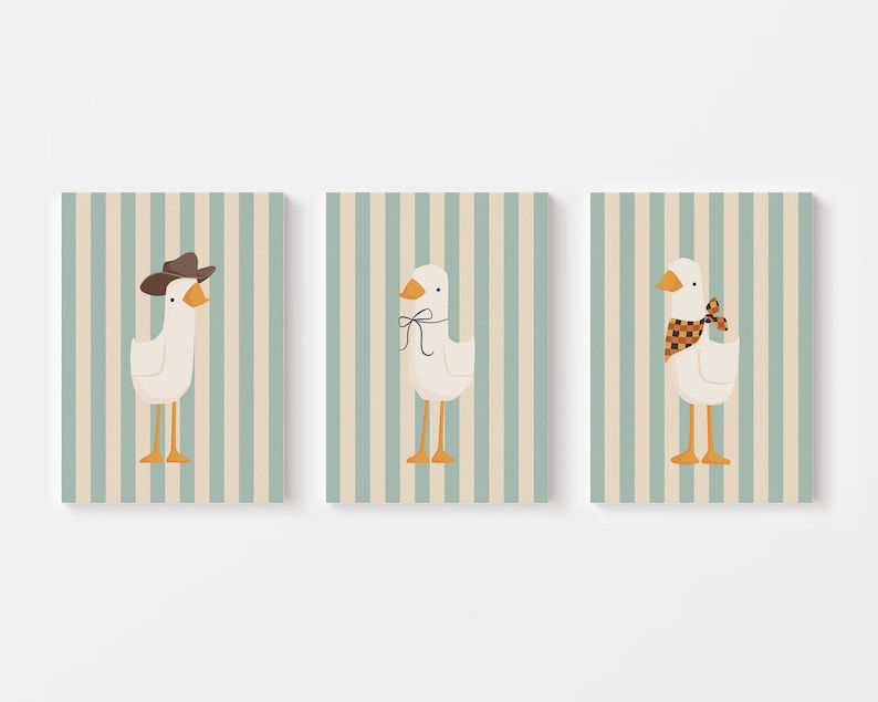 Silly Goose Wall Art | Blue Nursery Print Set | Whimsical Goose Nursery ...