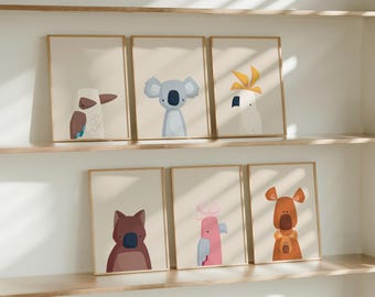 Australian Animal Nursery Wall Art Set | Colourful Aussie Animals Kids Prints | Instant Download