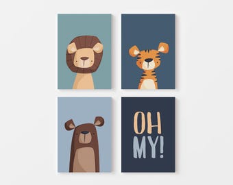 Lions and Tigers and Bears OH MY | Printable | Set of 4 Prints | Colourful Kid's Wall Art | Cute Art | Nursery Wall Decor | Instant Download