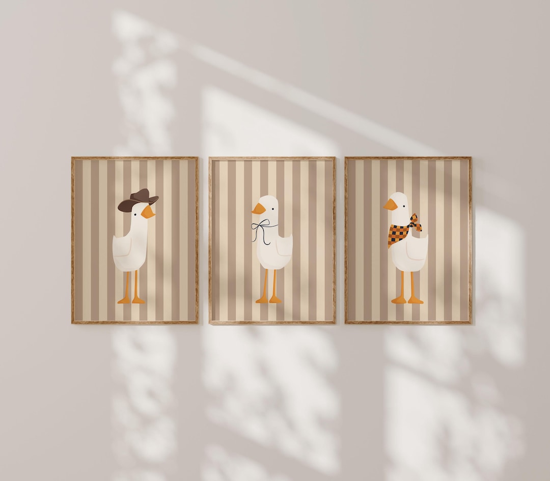 Silly Goose Wall Art Set | Beige Nursery Prints | Neutral Kids Room ...