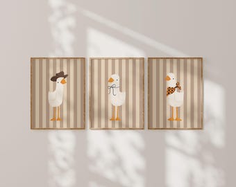 Silly Goose Wall Art Set | Beige Nursery Prints | Neutral Kids Room Decor | Printable Nursery Art | Instant Download