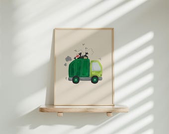 Garbage Truck Wall Art | Vehicle Print | Transport Nursery Decor | Kid's Wall Art | Rubbish Truck Print | Boys Room Print | Instant Download