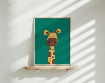 Giraffe Wall Art | African Animal Poster | Jungle Animal Print | Colourful Kid's Art | Cute Giraffe | Nursery Wall Decor | Instant Download