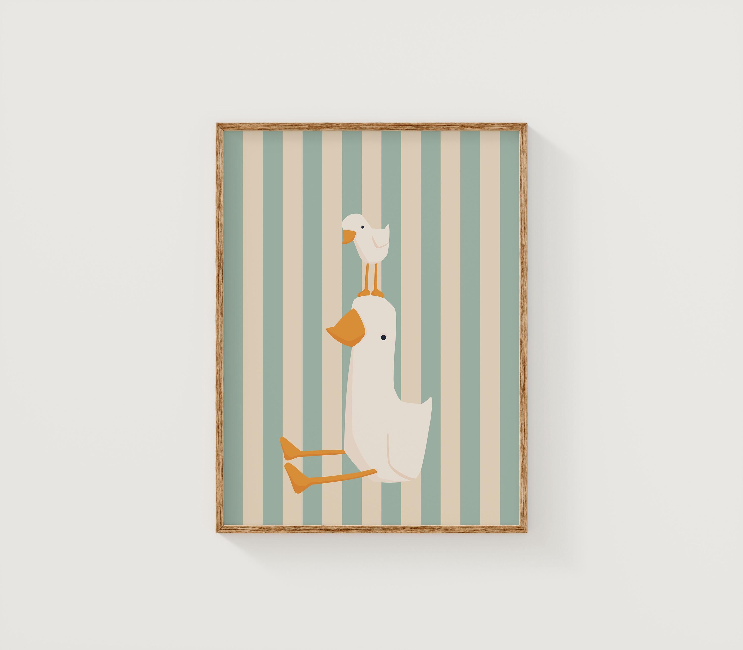 Silly Goose Wall Art | Blue Nursery Decor | Mama and Baby Goose ...