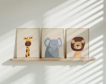 アフリカの野生動物12匹のアート、サファリ動物のポスター、水彩画の