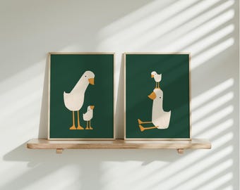 Silly Goose Wall Art | Green Nursery Decor | Mama and Baby Goose Set | Nursery | Printable Wall Art | Children's Room | Instant Download