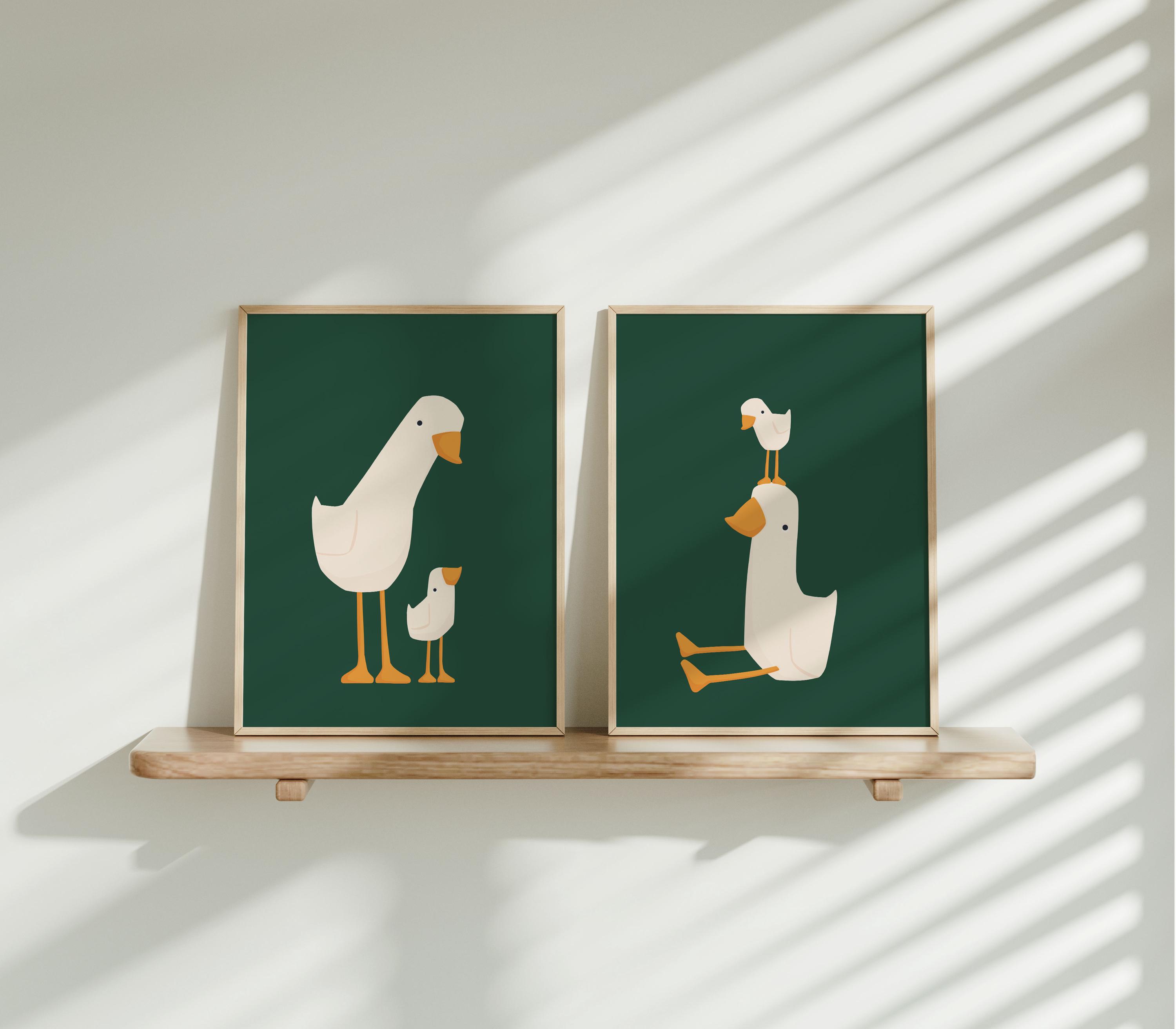 Silly Goose Wall Art | Green Nursery Decor | Mama and Baby Goose Set ...