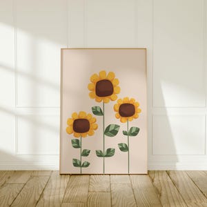 Sunflower Wall Art | Floral Wall Decor | Beige Flower Art | Cute Sunflower Print | Office |  Nursery Wall Decor | Minimal | Instant Download
