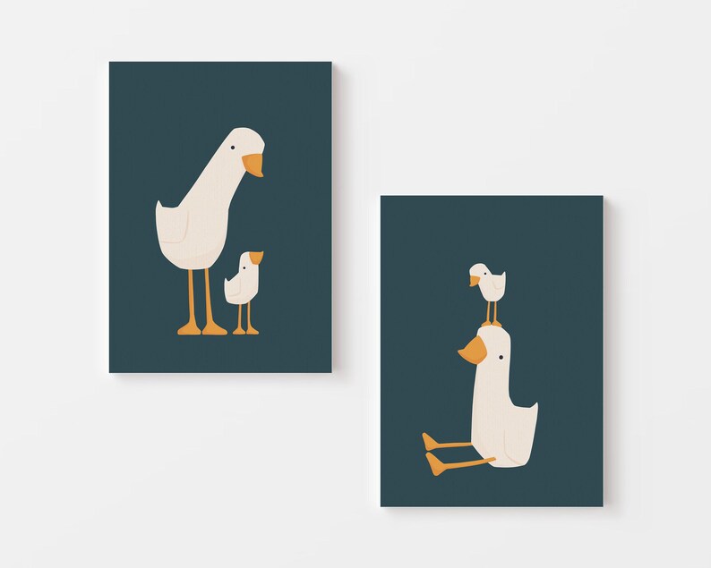 Silly Goose Wall Art | Navy Blue Nursery Decor | Mama and Baby Goose ...