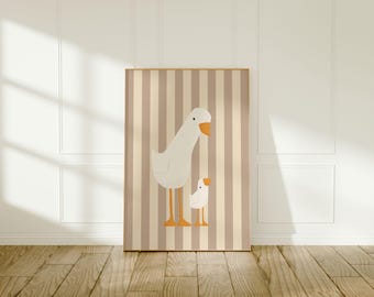 Silly Goose Wall Art | Beige Nursery Decor | Mama and Baby Goose | Nursery Decor | Printable Wall Art | Children's Room | Instant Download