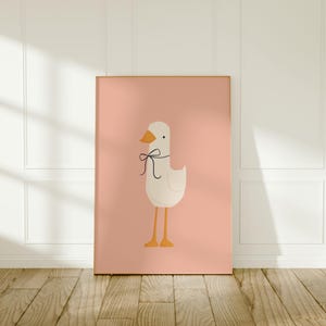 Silly Goose Wall Art | Pink Nursery Print | Bow Goose | Nursery Wall Decor | Printable Wall Art | Children&#39;s Room | Instant Download