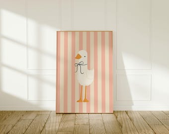 Silly Goose Wall Art | Pink Nursery Decor | Bow Goose | Nursery Wall Decor | Printable Wall Art | Children's Room | Instant Download