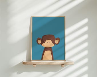 Monkey Wall Art | African Animal Poster | Jungle Animal Print | Colourful Kid's Art | Cute Monkey | Nursery Wall Decor | Instant Download
