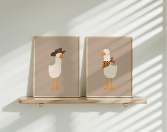 Silly Goose Wall Art | Beige Nursery Decor | Cowboy and Bandana Goose | Nursery | Printable Wall Art | Children's Room | Instant Download