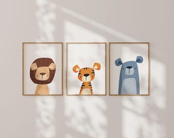 Lions and Tigers and Bears OH MY | Printable | Set of 3 Prints | Colourful Kid's Wall Art | Cute Art | Nursery Wall Decor | Instant Download