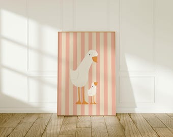 Silly Goose Wall Art | Beige Nursery Decor | Mama and Baby Goose | Nursery Decor | Printable Wall Art | Children's Room | Instant Download