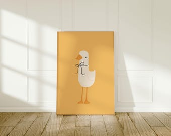 Silly Goose Wall Art | Yellow Nursery Print | Bow Goose | Nursery Wall Decor | Printable Wall Art | Children's Room | Instant Download