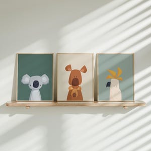 Conjunto de animales australianos / Animales australianos / Arte infantil colorido / Koala / Canguro / Cacatúa / Wombat / Decoración de pared para guardería / Descarga instantánea