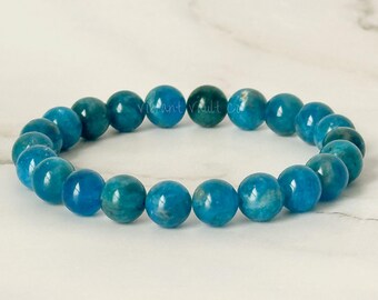 8 mm Blau Apatit Armband Heilstein elastisch Schmuck Chakra Heilstein Accessoire Geschenkidee für Meditation Energiestein Perlen