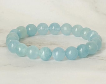 8 mm Aquamarin Perlenarmband Stretch Design Kristall Heilstein Schmuck Geschenkidee März Geburtsstein Perlen Accessoire Naturstein Handgelenk