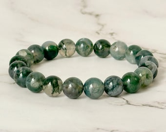 8mm Moss Agate Bracelet Custom Size Gemstone Bracelets Beaded Jewelry Moss Agate Jewelry Crystal Bracelet Agate Stone Natural Bracelet