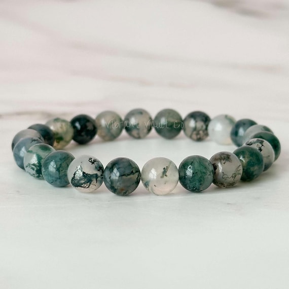 8mm Moss Agate Bracelet Custom Size Gemstone Bracelets Beaded Jewelry Moss Agate Jewelry Crystal Bracelet Agate Stone Natural Bracelet