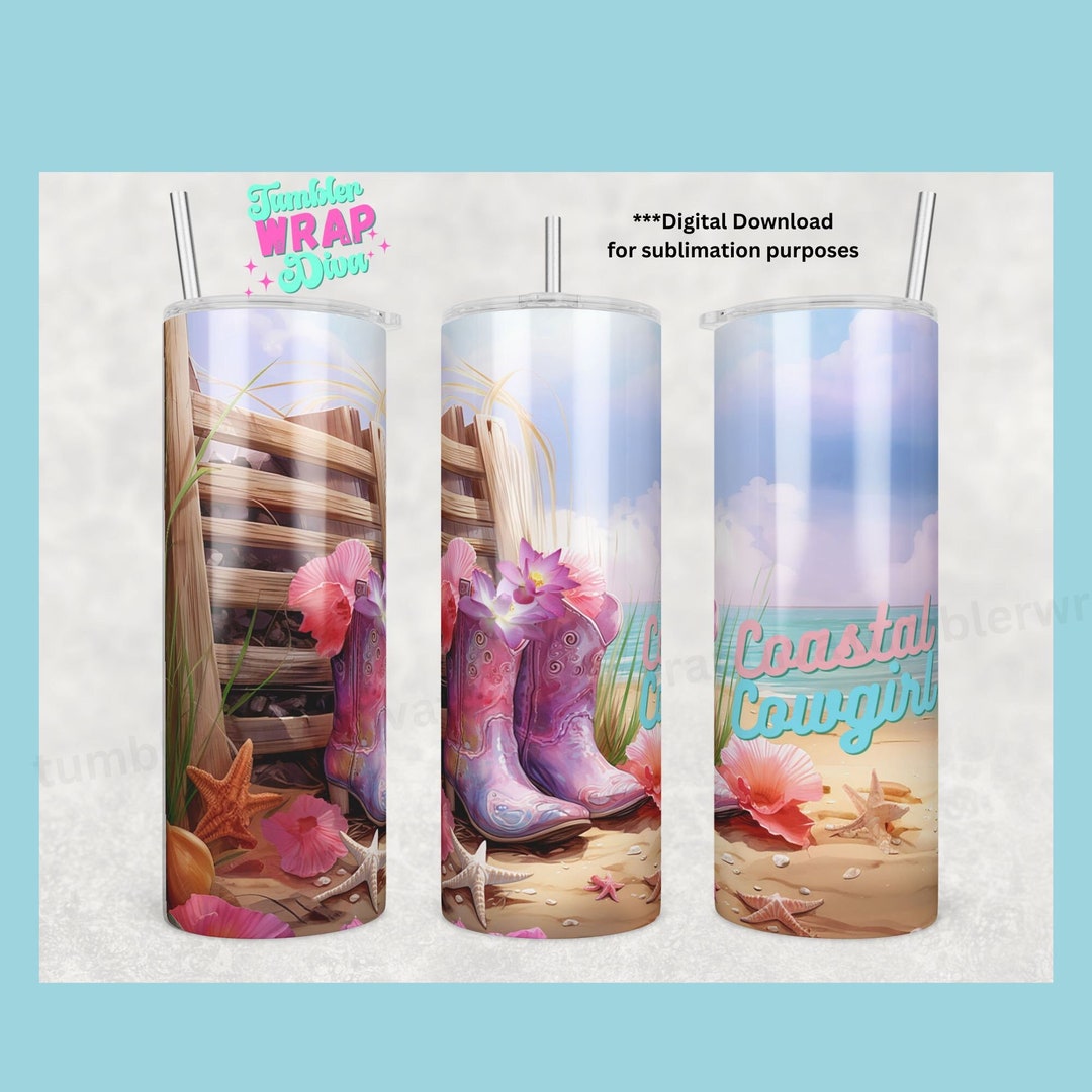 Coastal Cowgirl 20 Oz Skinny Tumbler Sublimation Design Digital ...