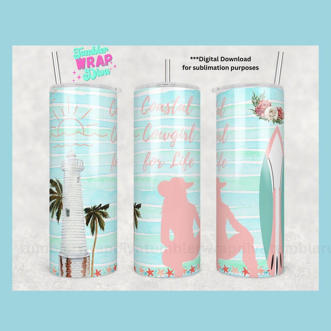 Coastal Cowgirl 20 Oz Skinny Tumbler Sublimation Design Digital ...