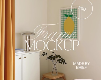Vertical Frame Mockup Bedroom | DIN A Ratio | White Frame | PSD Photoshop Photopea Mockup | Frame Mockup Minimal Retro Home Interior