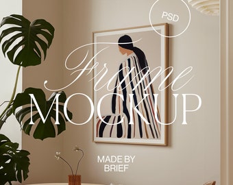 Frame Mockup Dining Room | ISO A DIN Ratio | Thin Wood Frame | PSD Photoshop Photopea Mockup | Poster Mockup Plants Minimal Interior Design