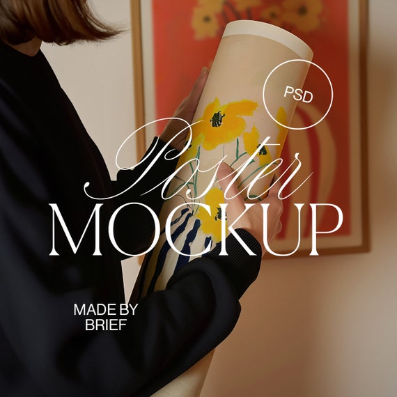 Poster Mockup With Person | Poster Roll Mockup | Holding Poster Tube Mockup | Close Up Detail Mockup | PSD Photoshop Photopea Minimal Mockup