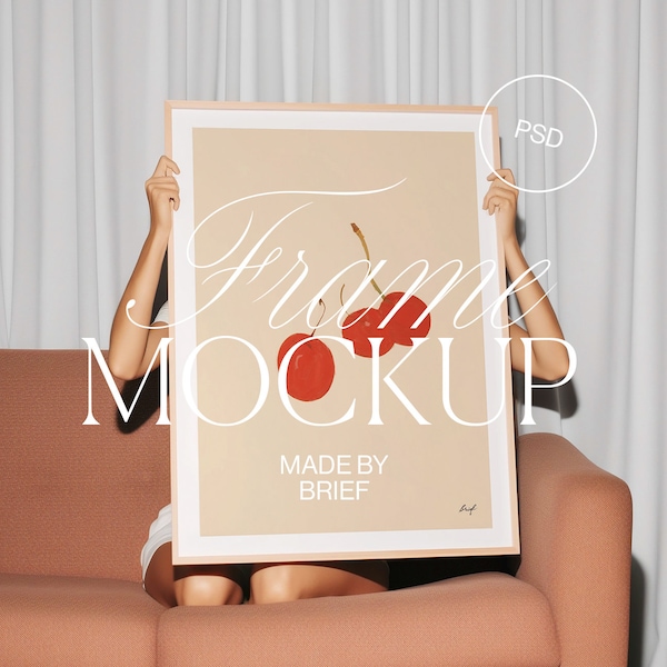 Frame Mockup With Person | ISO A DIN Ratio | Thin Wood Frame | PSD Photoshop Photopea Mockup | Person Holding Frame | Indie Sleaze Y2K 90s