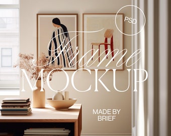 2 Frames Mockup Dining Room | ISO A DIN Ratio | Thin Wood Frame | PSD Photoshop Photopea Mockup | Frame Mockup Home Interior Minimal Modern