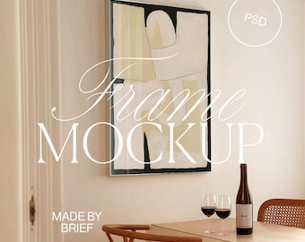 Frame Mockup Silver Metal Frame | Dining Room Vertical Frame DIN | PSD Photoshop Photopea Mockup Minimal Modern Eclectic Interior Mockup