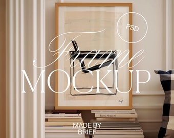 Frame Mockup with Reflections | ISO A DIN Ratio | Thin Wood Frame | PSD Photoshop Photopea Mockup | Frame on Floor Mockup | Home Interior