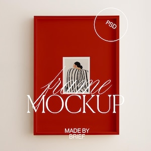 Mockup lijstkleur mat | Aangepaste kleur montuur Maat Bevestiging Passe-partout | Verticale lijst | PSD Photoshop Photopea-mockup | Rode lijst rode mat