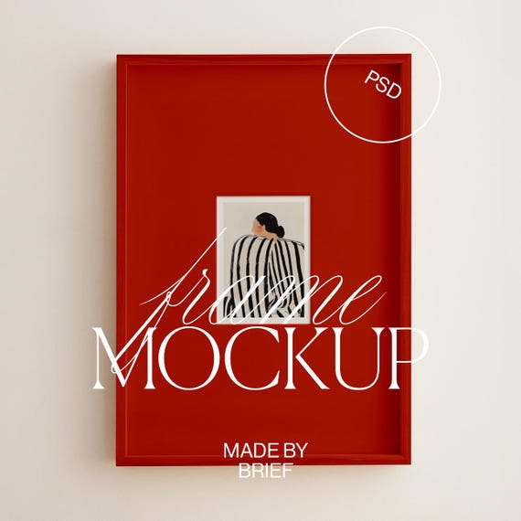 Frame Color Mat Mockup | Custom Frame Color Size Mount Passe Partout | Vertical Frame | PSD Photoshop Photopea Mockup | Red Frame Red Mat