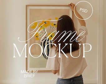 Frame Mockup With Person | ISO DIN Ratio | Person Hanging Frame Mockup | PSD Photoshop Photopea Mockup | Interior Home Minimal