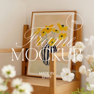 Rahmen Auf Stuhl Mockup | ISO DIN Verhältnis | Schiefer Rahmen Mockup Stuhl | PSD Photoshop Photopea Mockup | Frühling Mockup | Blumen Home Interior