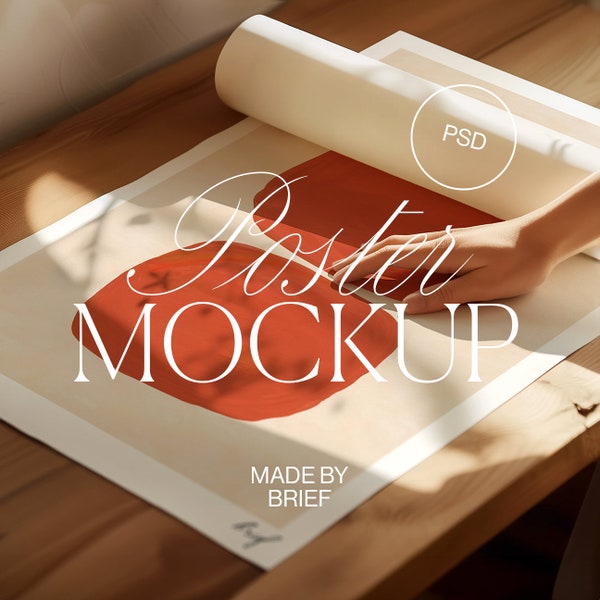 Poster Mockup With Person | Poster Roll Mockup | Close Up Detail Mockup | ISO DIN Ratio | PSD Photoshop Photopea Mockup | Minimal Flatlay