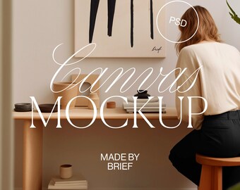 Framed Canvas Mockup | Floater Frame Mockup | ISO DIN Ratio | Thin Wood Frame | PSD Photoshop Photopea Mockup | Canvas Mockup Home Interior