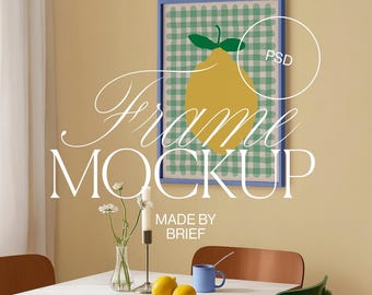 Frame Color Mockup | Vertical Poster Frame Mockup Dining Room | Photoshop Photopea | Minimal Retro Colorful Pastel Aesthetic Home Interior