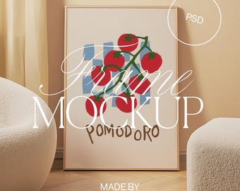 Framed Poster Mockup on Floor | ISO A DIN Ratio | Thin Wood Frame | PSD Photoshop Photopea Mockup | Frame Leaning in Home Interior Mockup