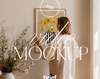 Video Mockup With Person | Frame Mockup Video Reel Vertical Mobile | Print Poster Mockup Video | Animated PSD Mockup | Interior Home DIN A
