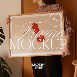 Frame Mockup With Person | Frame Mockup with Reflections | Horizontal Frame | ISO DIN Ratio | PSD Photoshop Photopea | Person Holding Frame