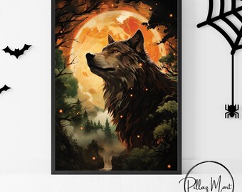 Wolf And The Moon | Artistic Wolf Wall Art | Printable Wall Art